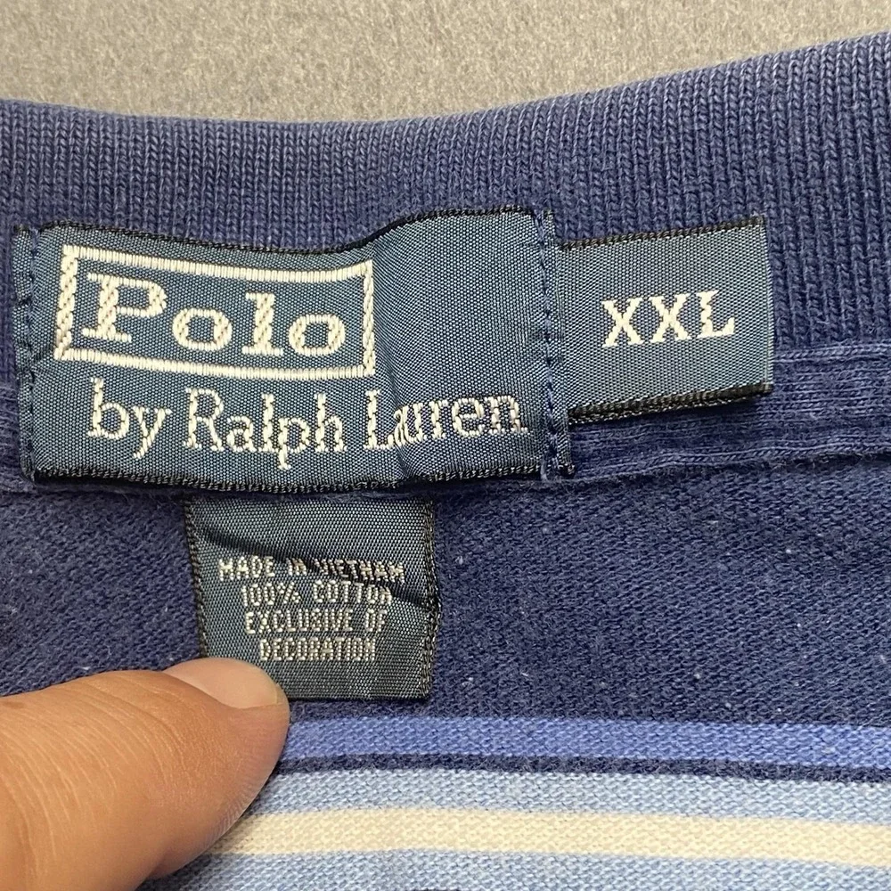 Polo Ralph Lauren Polo Shirt Mens 2XL Blue Stripe 100% Cotton Pony Logo